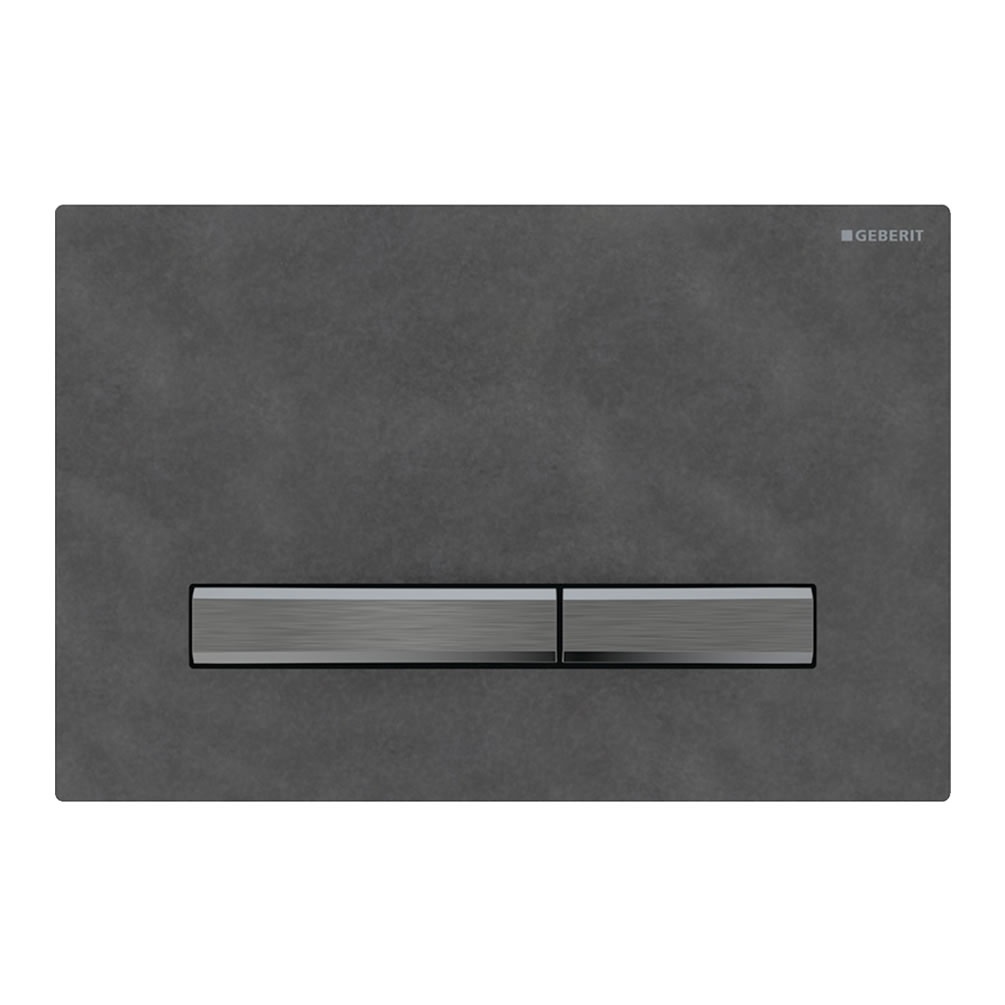 Cutout image of Geberit Sigma50 Square Mustang Slate / Black Chrome Dual Flush Plate